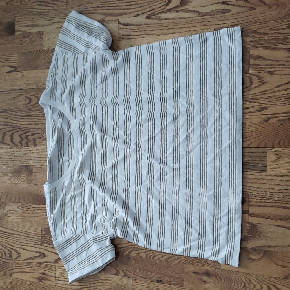 (L) Talbots Metallic Striped Lightweight Casual T-Shirt Classic Linen Blend